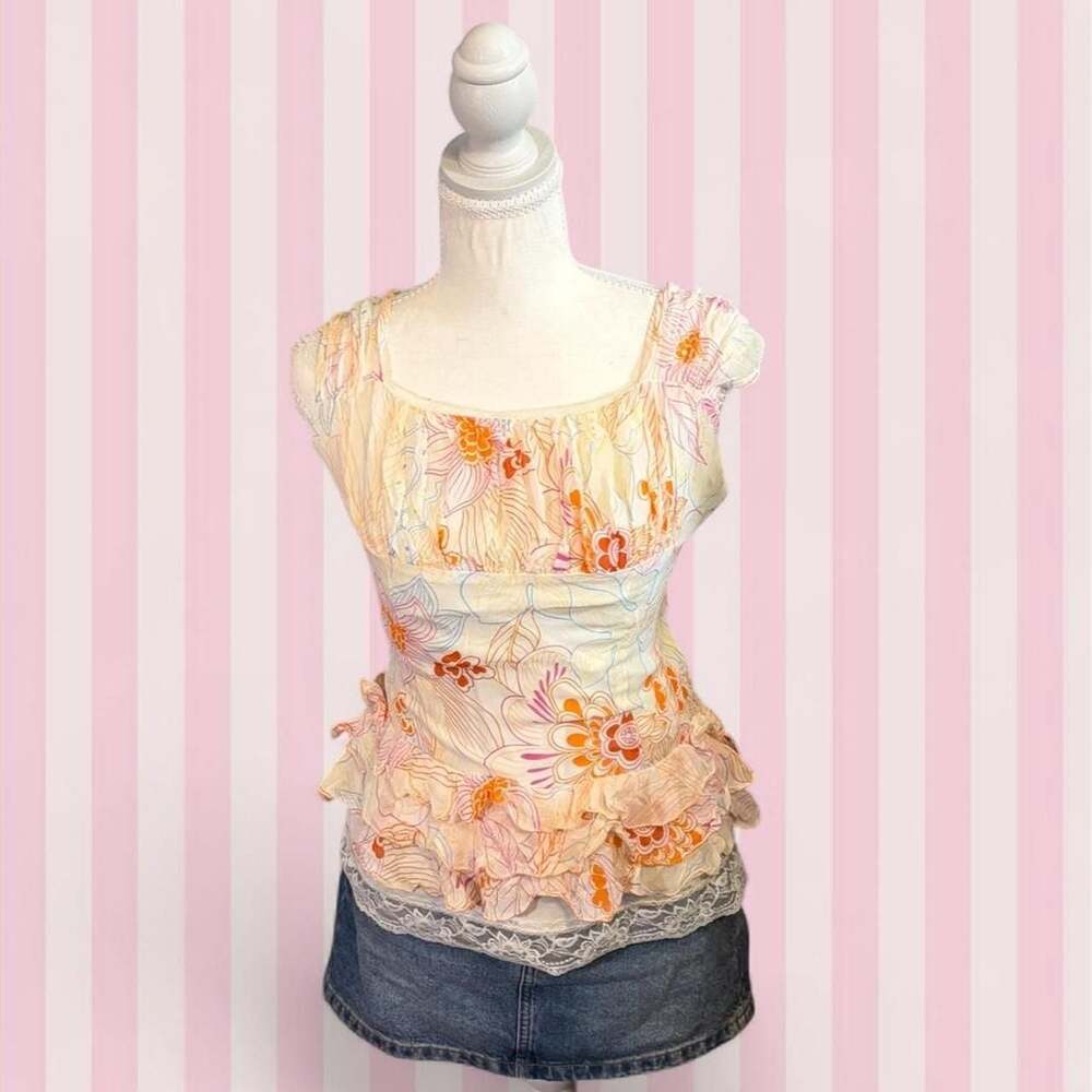 Chavana Floral Tiered Ruffle Babydoll Tank Top 38